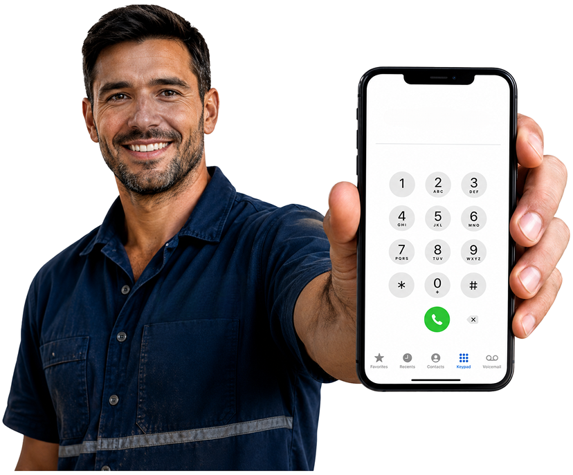 Wentworthville Blocked Drains plumber holding a phone — call 1300 261 965