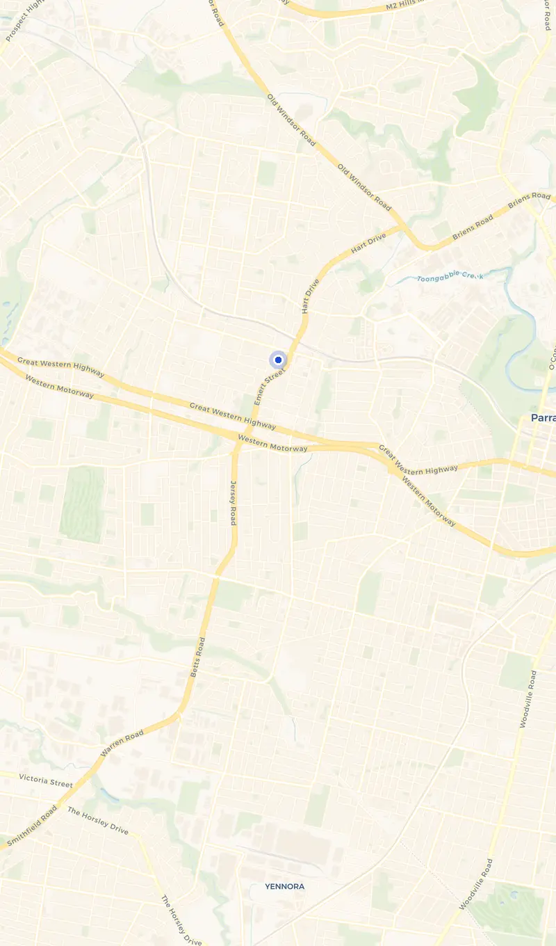 Map of the Wentworthville service area and the surrounding suburbs we cover.