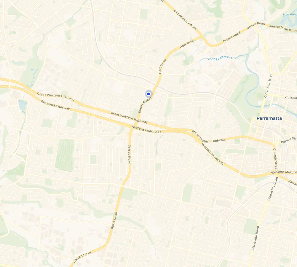 Map of the Wentworthville service area and the surrounding Western Sydney, showing Wentworthville and the nearby streets we cover.