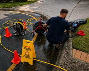 Plumber inspecting a blocked drain in Wentworthville